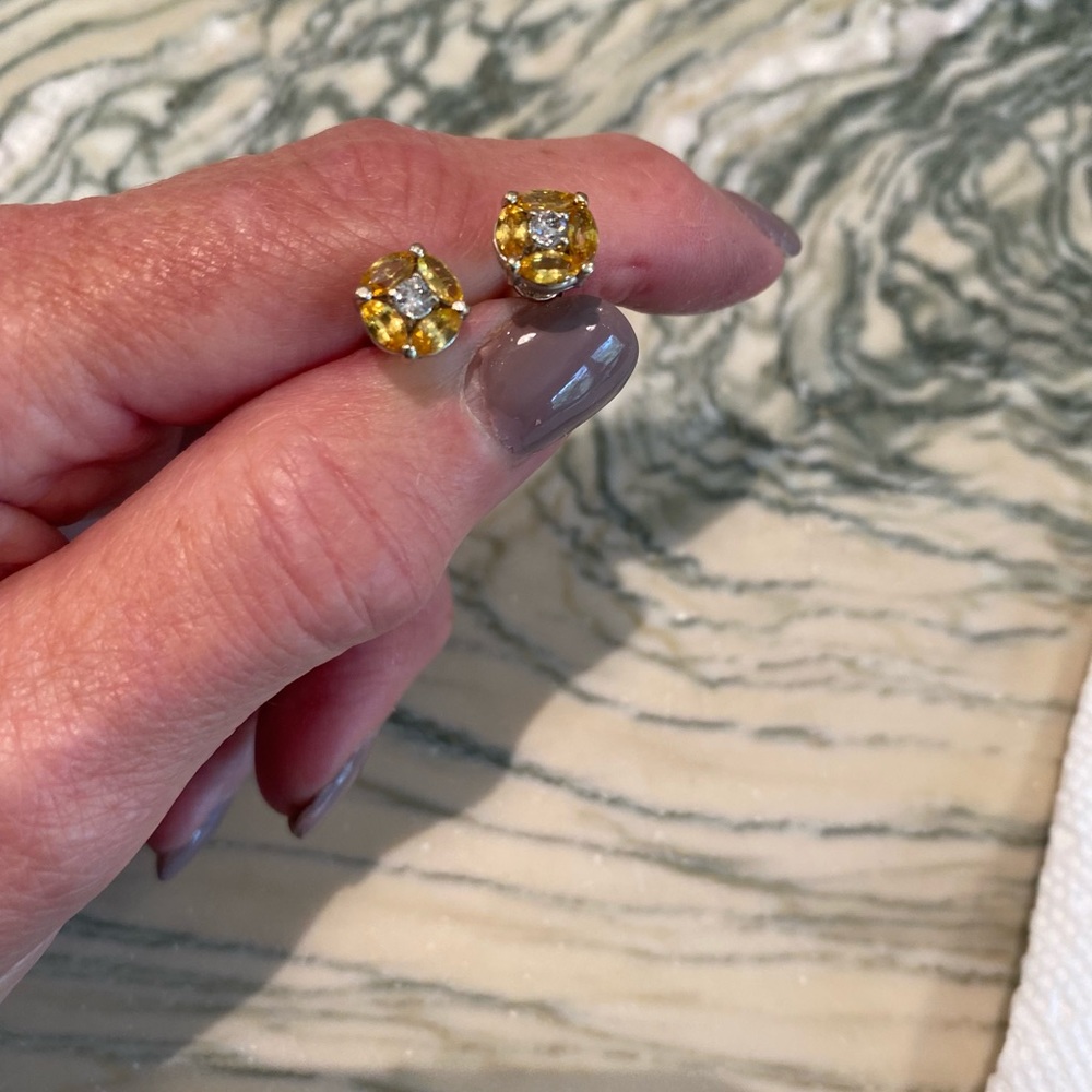 YELLOW SAPPHIRE & DIAMOND MARQUISE STUD EARRINGS - Picture 6 of 10